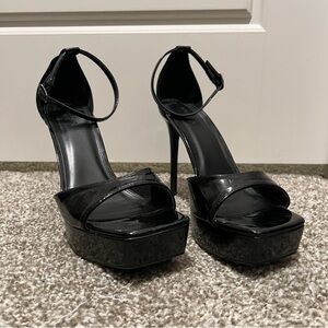 Charlotte Russe Black Faux Leather Heels Thick Platform Thin Heel - Size 9